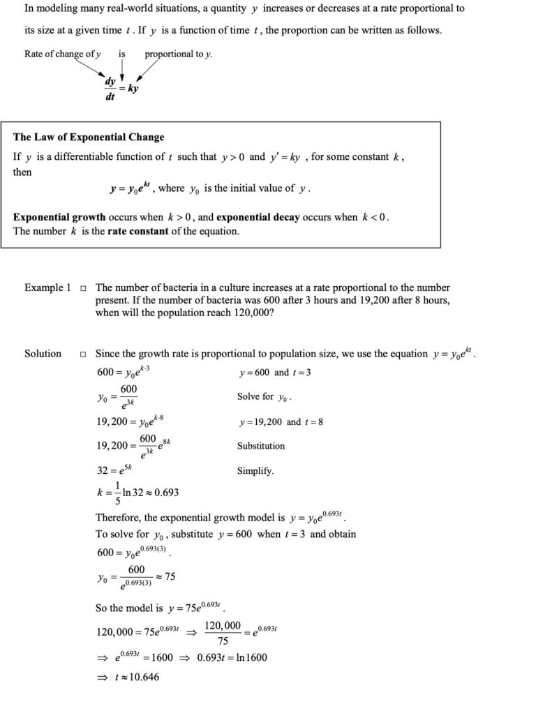 Exponential Growth and Decay in Further Applications of Integration